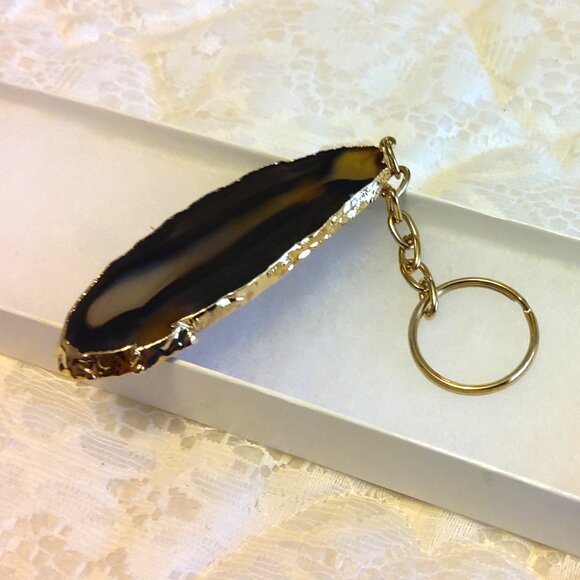 Vintage Gemstone Keychain Elegant Gold Tone Metal Pendant - Picture 4 of 8